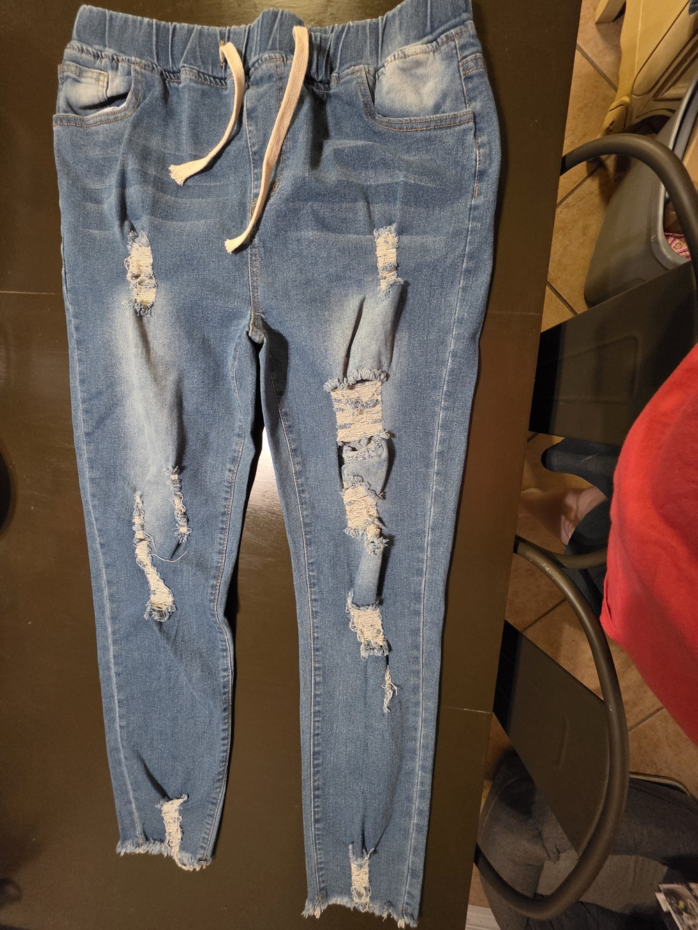 Blue Distressed Drawstring Women’s Jeans